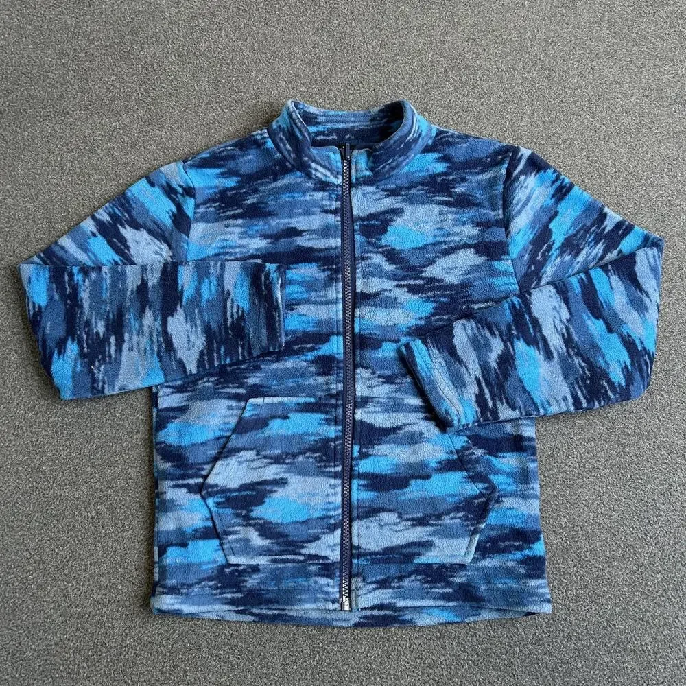 Eddie Bauer Jacket Kids Small 7/8 Blue Camo Fleece Full Zip Fall Soft Warm